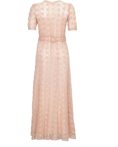 Beautiful 1930s Pale Pink Embroidered Lace Tea Gown Dress