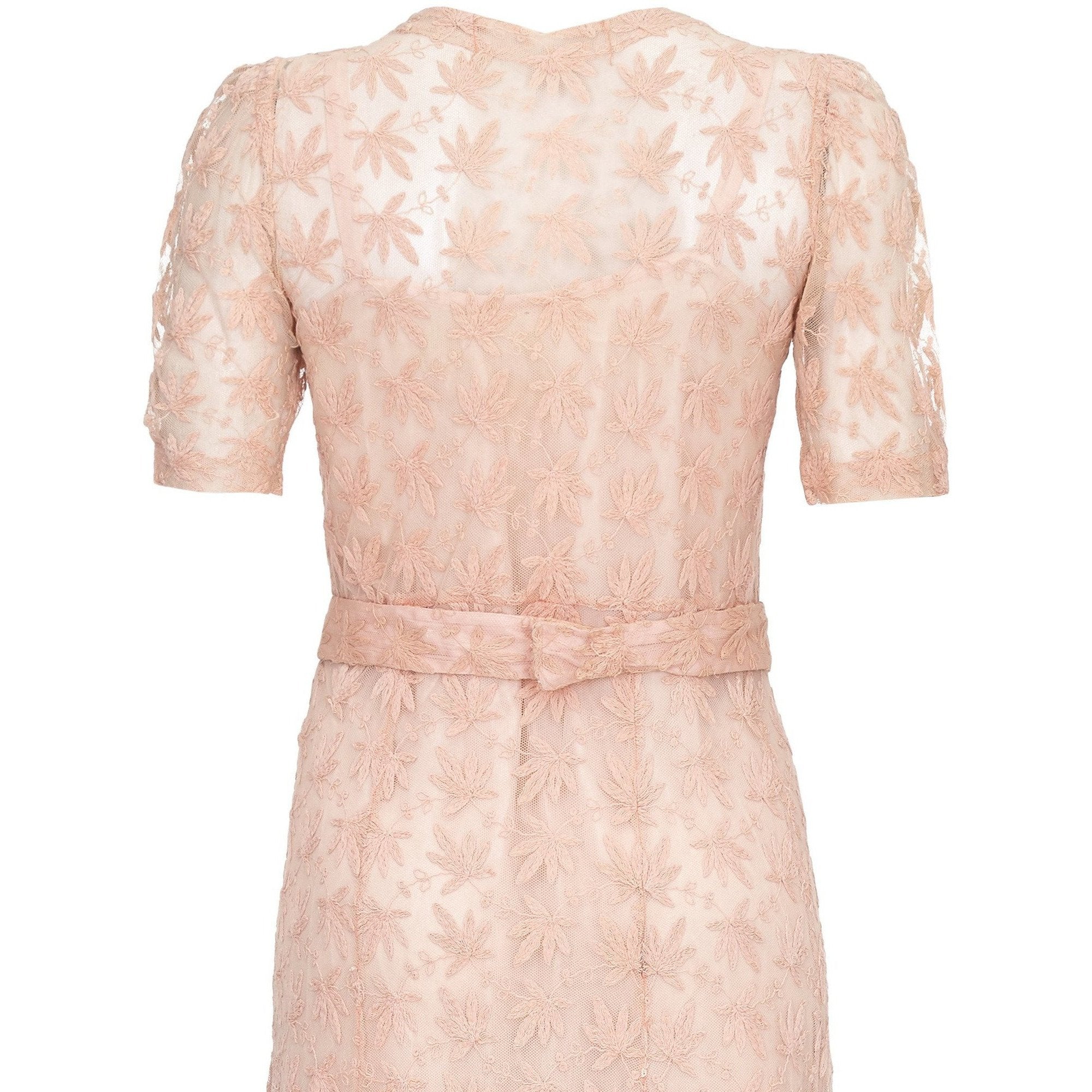 Beautiful 1930s Pale Pink Embroidered Lace Tea Gown Dress