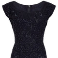 Black Crepe Vintage 1960s Cocktail Dress With Bead Embellishment and Cap Sleeve