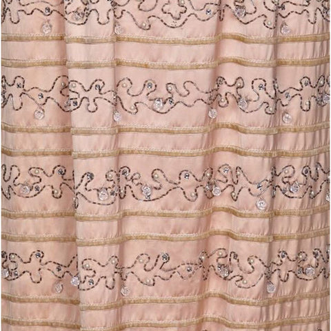 Ceil Chapman 1950s Peach Silk Dress With Beading and Velvet Ribbon Applique