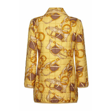 ARCHIVE: Celine 1980s Yellow Equestrian Print Silk Quilted Jacket