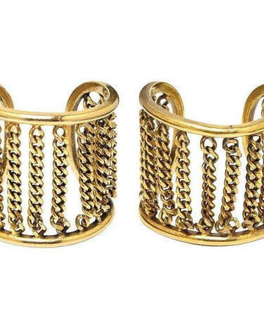 Chanel 1970s Pair of Gold Tone Cuff Bracelets With Chain Link Detail