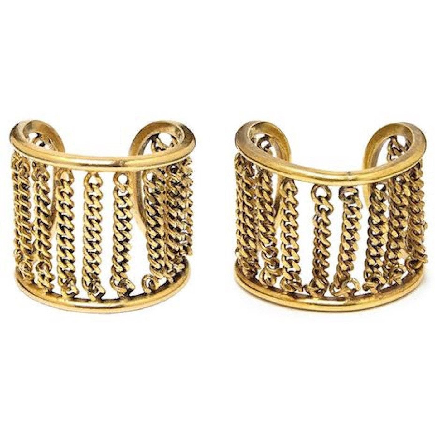 Chanel 1970s Pair of Gold Tone Cuff Bracelets With Chain Link Detail