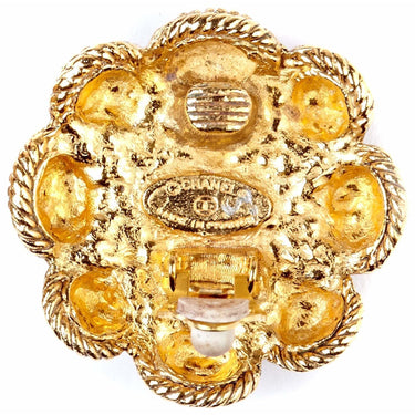 ARCHIVE - Chanel 1980s Gold Gilt Flower Earrings with Faux Pearl Detail