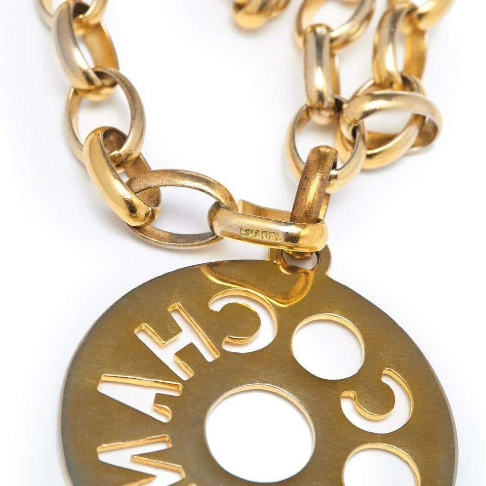 ARCHIVE - Chanel 1980s Gold Tone Chain Coco Medallion Cutout Necklace