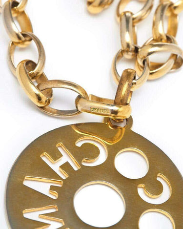 Chanel 1980s Gold Tone Chain Coco Medallion Cutout Necklace