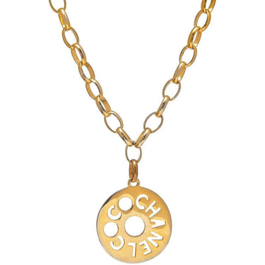 ARCHIVE - Chanel 1980s Gold Tone Chain Coco Medallion Cutout Necklace