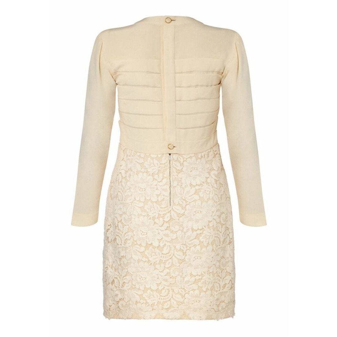 Chanel 1980s Haute Couture Bridal Cream Dress Suit With Lace Overlay