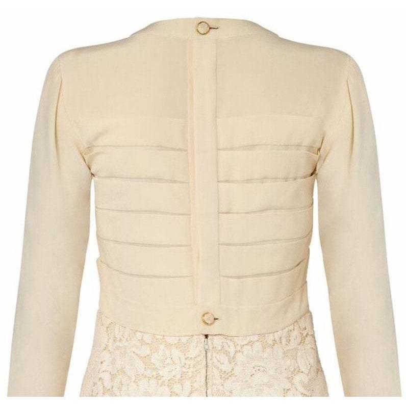 Chanel 1980s Haute Couture Bridal Cream Dress Suit With Lace Overlay
