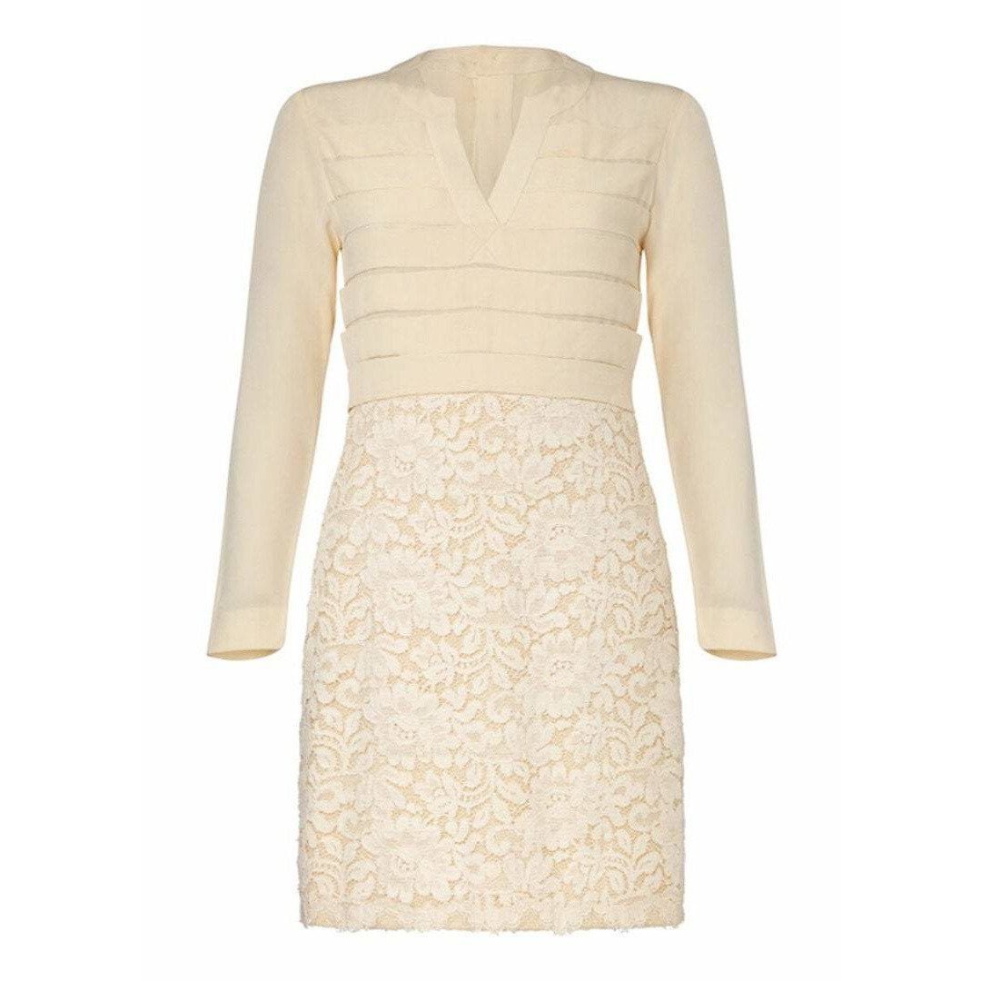 Chanel 1980s Haute Couture Bridal Cream Dress Suit With Lace Overlay