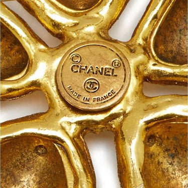 ARCHIVE - Chanel 1980s Statement Goldtone Flower Brooch With Large Rhinestone