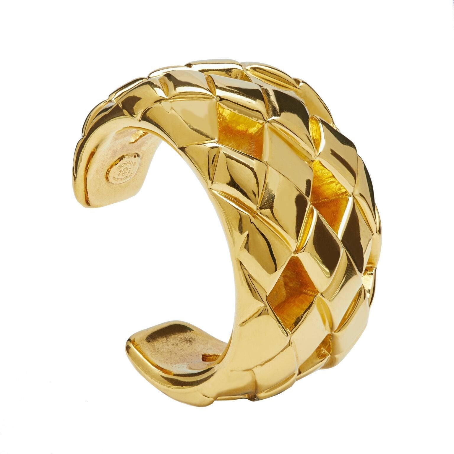 Chanel 1984 Season 23 Gold Matelassé Cuff Bracelet by Victoire de Castallane