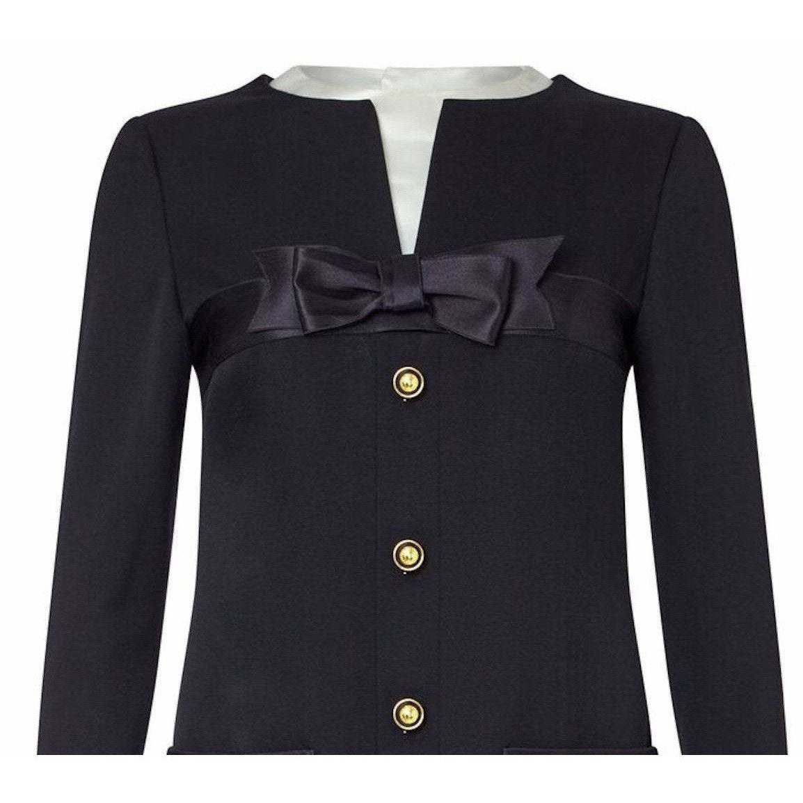 Chanel 1990s Black Tuxedo Dress With Satin Bow & Detachable Collar