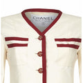 Chanel 1990s Cream Silk Suit with Red Trim