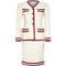 Chanel 1990s Cream Silk Suit with Red Trim