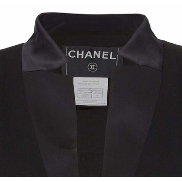 ARCHIVE - Chanel 2003 Black Silk Crepe Jacket With Flat Lapel and Silk Trim