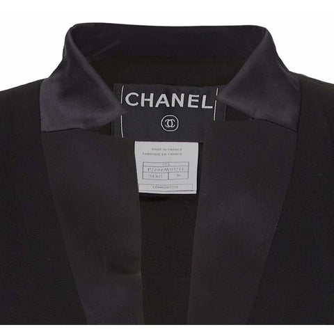 Chanel 2003 Black Silk Crepe Jacket With Flat Lapel and Silk Trim