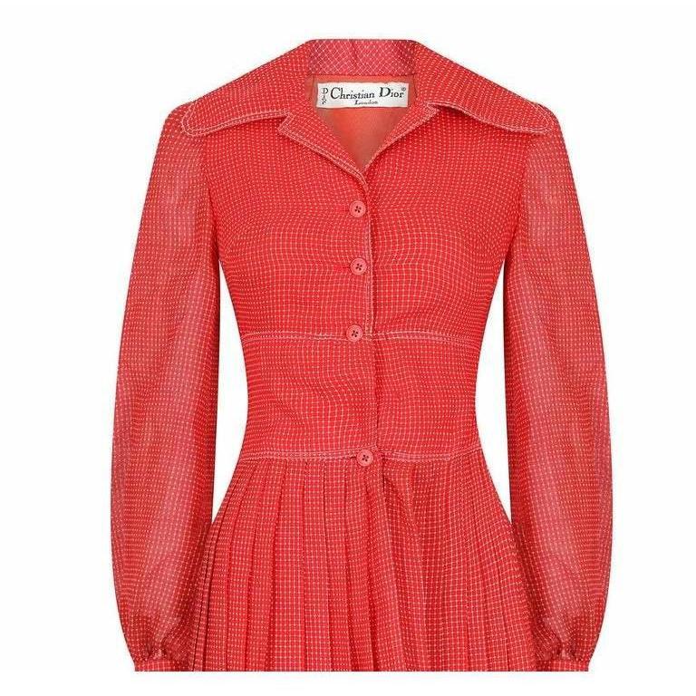 Christian Dior 1970s Muslin Cotton checked Dress