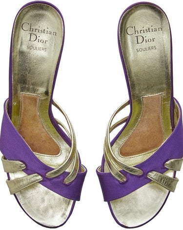 Christian Dior 1970s Purple and Gold Tone Heeled Sandals