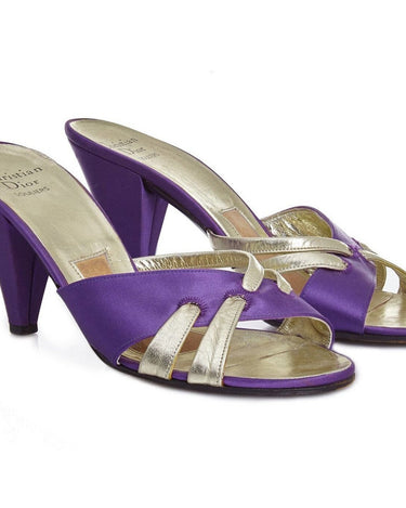 Christian Dior 1970s Purple and Gold Tone Heeled Sandals