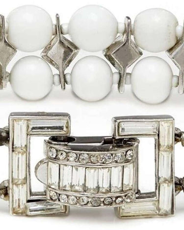 Christian Dior By Kramer 1950s Milk Glass Deco Bracelet With Crystal Rhinestones