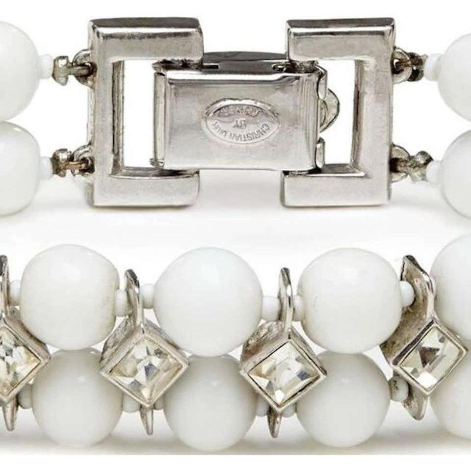 Christian Dior By Kramer 1950s Milk Glass Deco Bracelet With Crystal Rhinestones