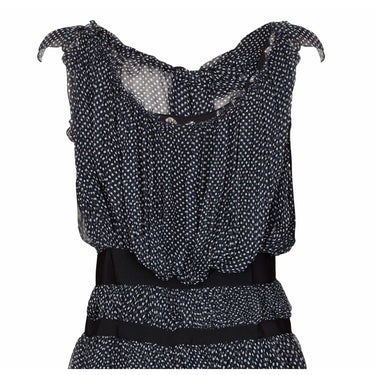 ARCHIVE: Christian Lacroix Couture 1990s Navy Silk Chiffon Polkadot Dress
