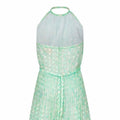 Courrèges 1970s Silk Chiffon Aquamarine Halter Neck Pleated Maxi Dress