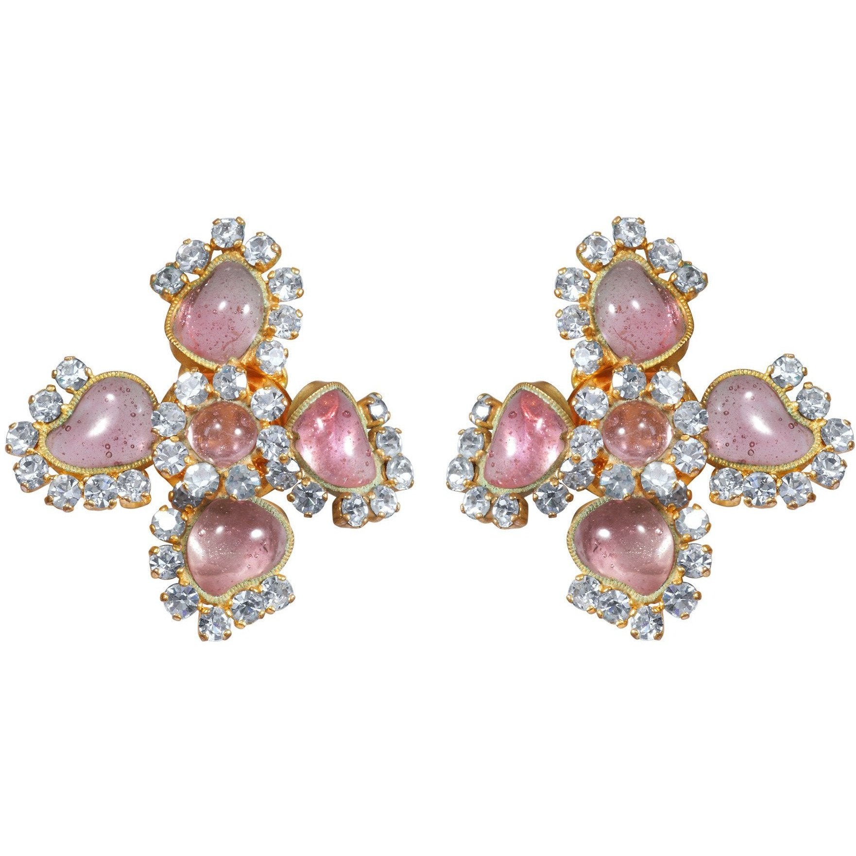 ARCHIVE - 1950s Maison Gripoix for Chanel Pink Four Leaf Clover Earrin