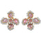 Crystal and Pink Gripoix Glass Cabochon Cluster Earrings