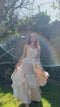 1970s Andrea Wilkin Cream Silk and Peach Ribbon Polonaise Dress