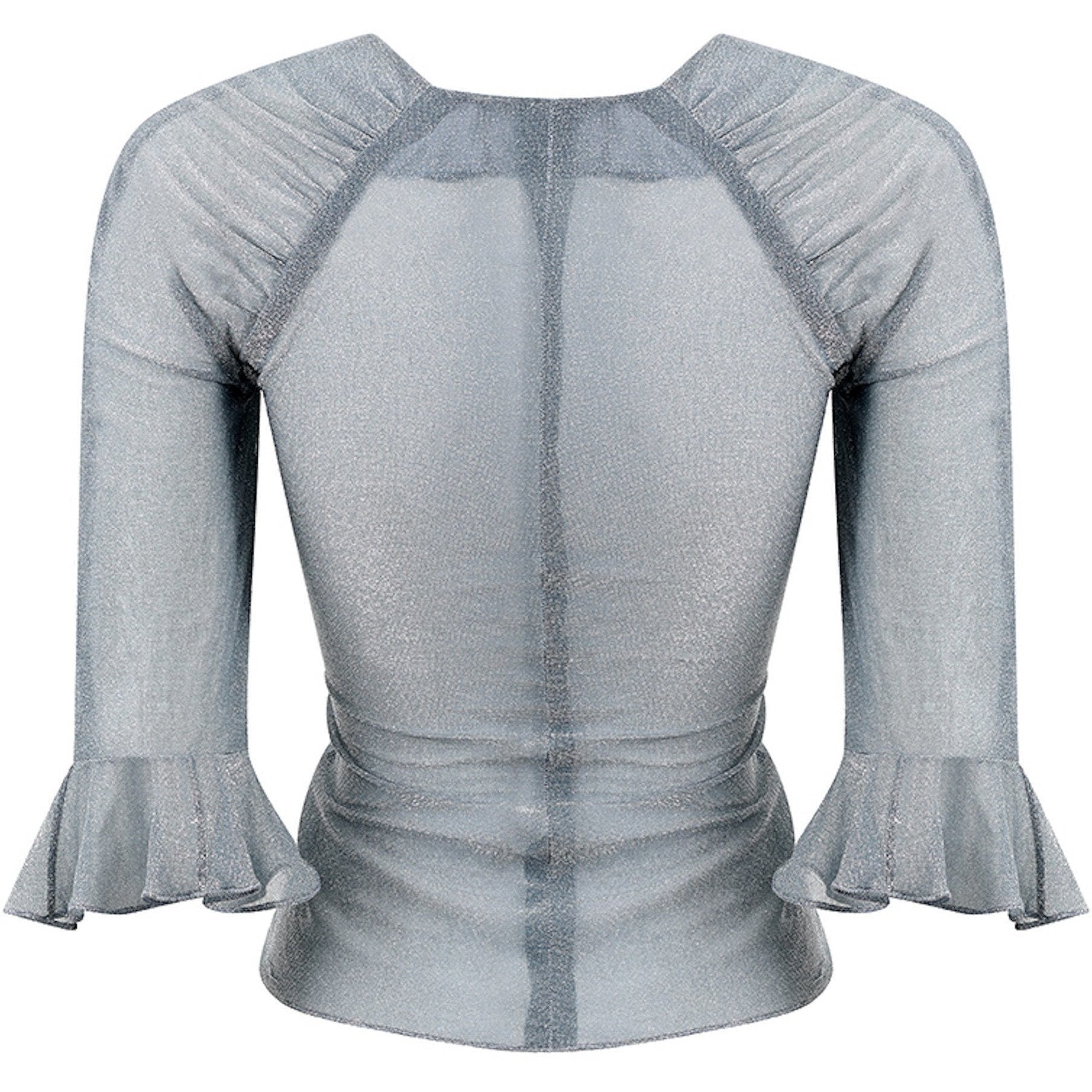 Early 1970s Quorum Silver Disco Top With Flounce Sleeves and Sunburst Detail