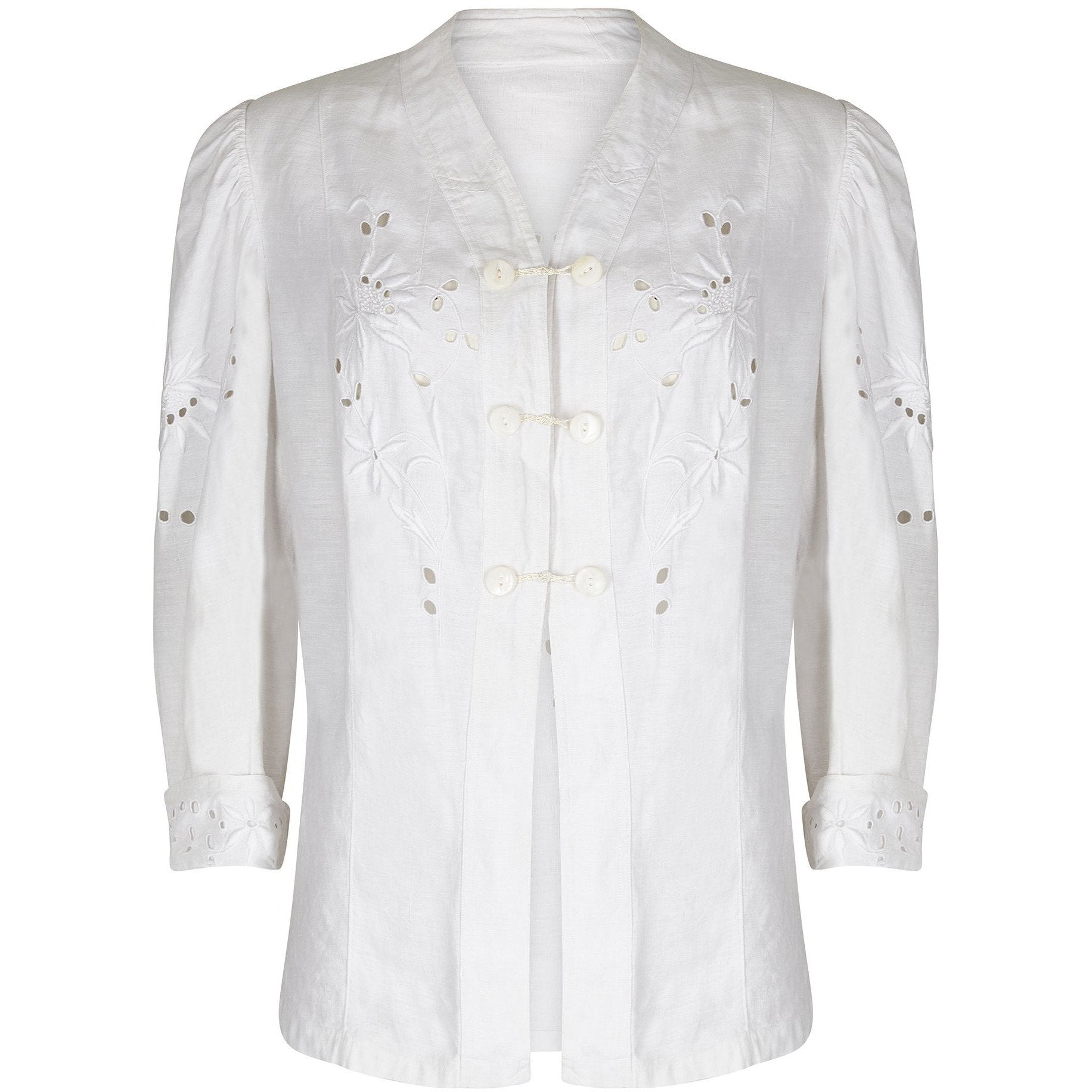 Edwardian Embroidered Whitework Linen Summer Walking Jacket