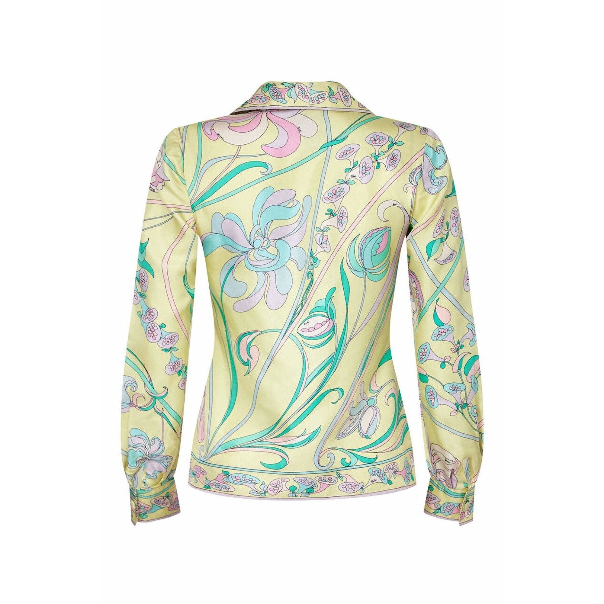 Emilio Pucci 1960s Pale Yellow Silk Blouse With Floral Design