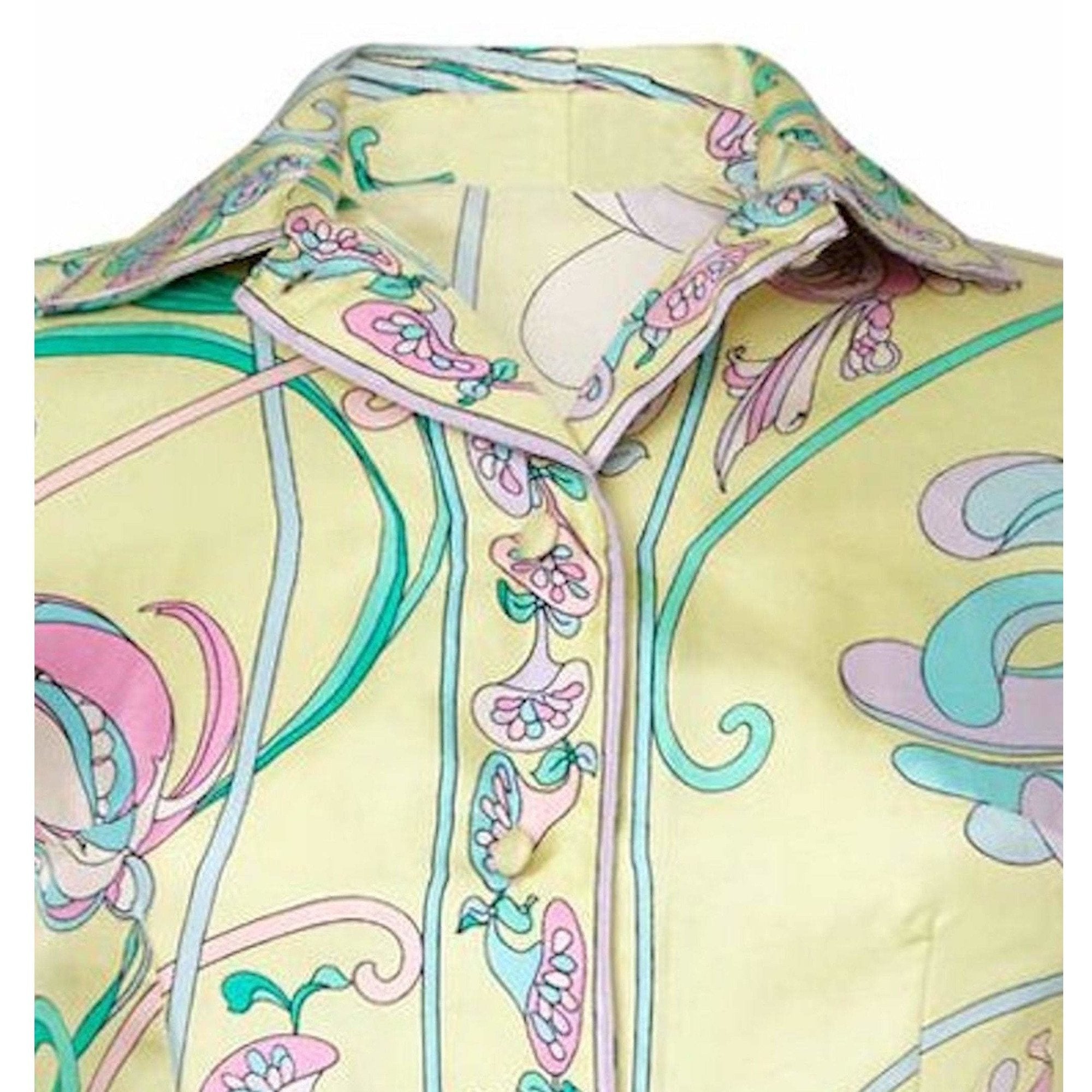 Emilio Pucci 1960s Pale Yellow Silk Blouse With Floral Design