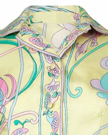 Emilio Pucci 1960s Pale Yellow Silk Blouse With Floral Design