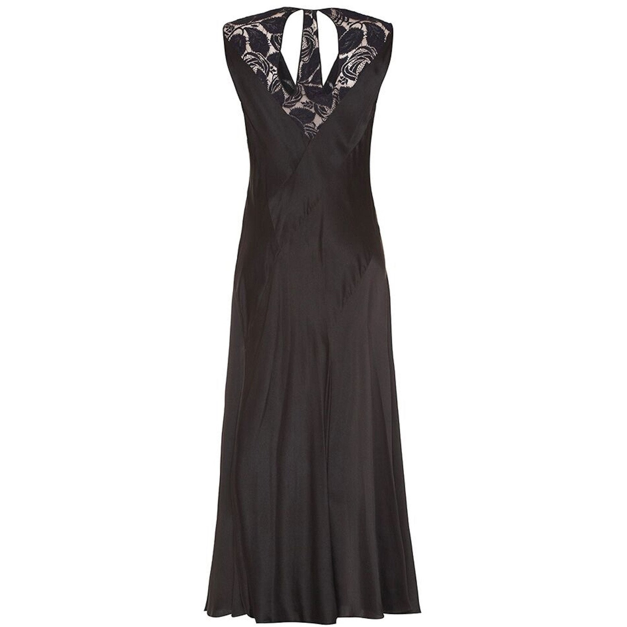 Exceptional 1930s Art Deco Rose Print Black Liquid Satin Evening Gown