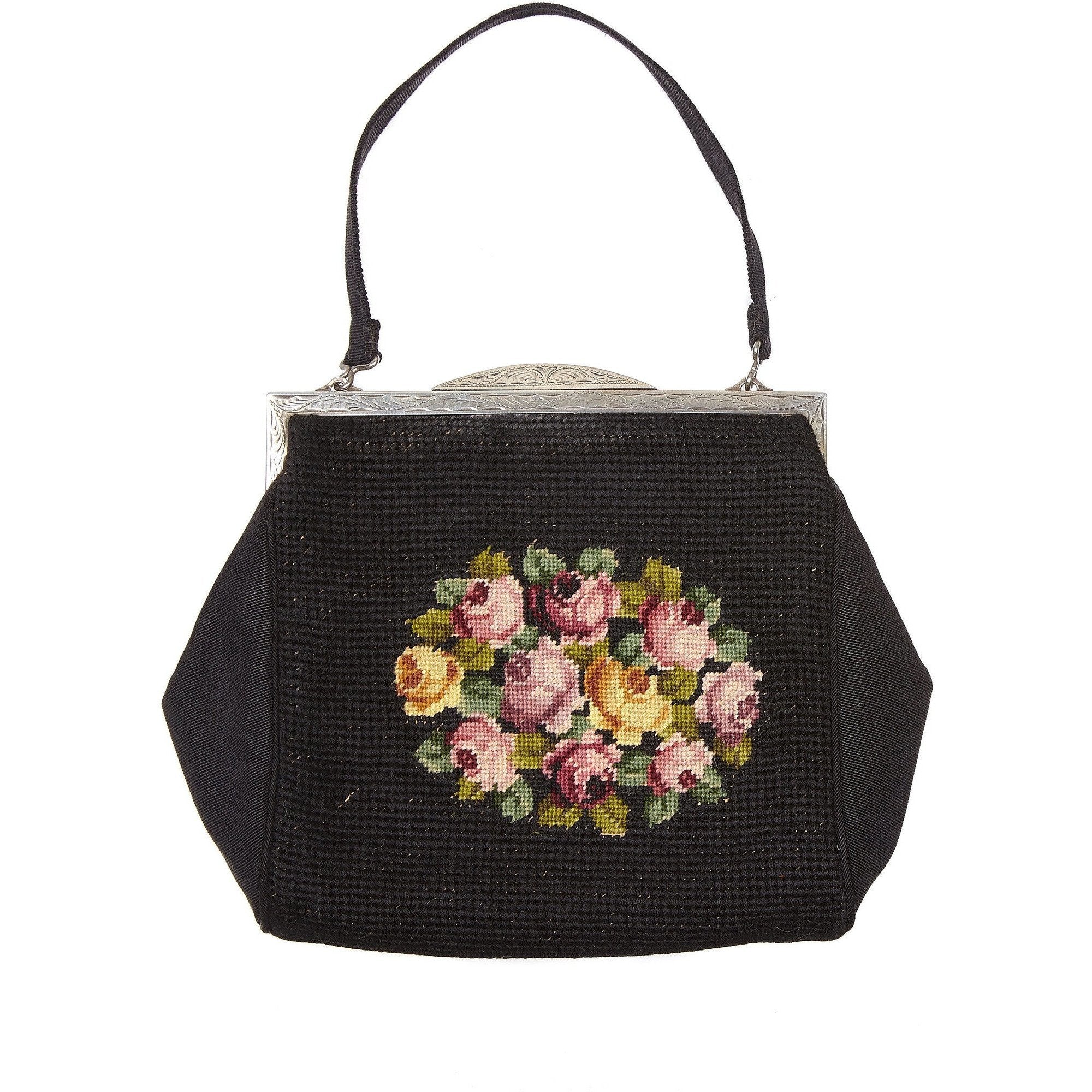 Exceptional Hallmarked 1937 Sterling Silver & Marcasite Tapestry Needlework Bag
