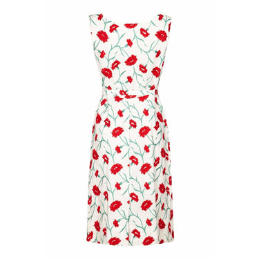 ARCHIVE - Francise Of Nassau 1960s White Linen Dress With Red Carnation Flower Embroidery