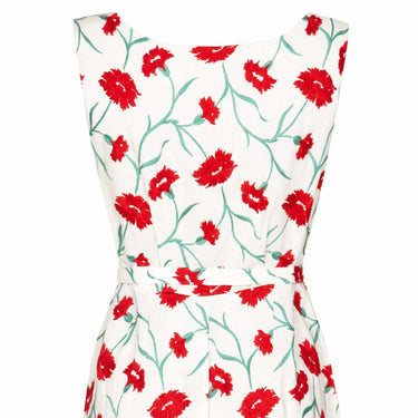 ARCHIVE - Francise Of Nassau 1960s White Linen Dress With Red Carnation Flower Embroidery