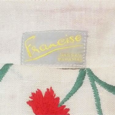 ARCHIVE - Francise Of Nassau 1960s White Linen Dress With Red Carnation Flower Embroidery