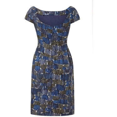 ARCHIVE - Frank Usher 1950s Printed Abstract Blue Silk Dress