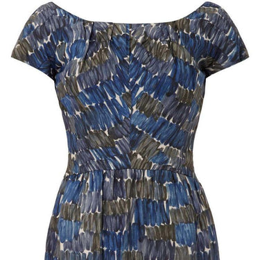 ARCHIVE - Frank Usher 1950s Printed Abstract Blue Silk Dress