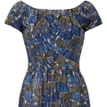 Frank Usher 1950s Printed Abstract Blue Silk Dress