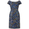 Frank Usher 1950s Printed Abstract Blue Silk Dress