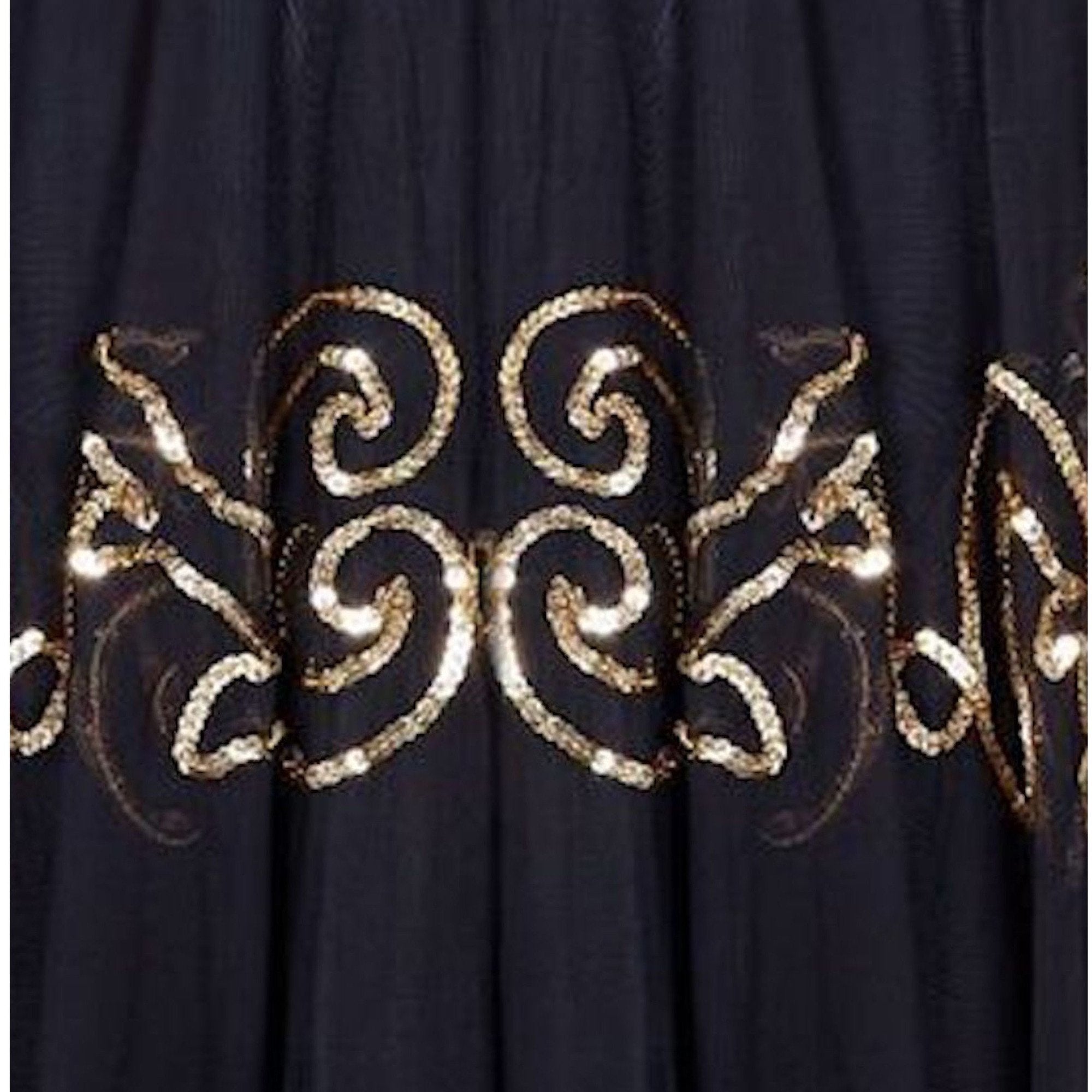 Fred Perlberg 1940s Black and Gold Chiffon Evening Dress with Matching Gloves