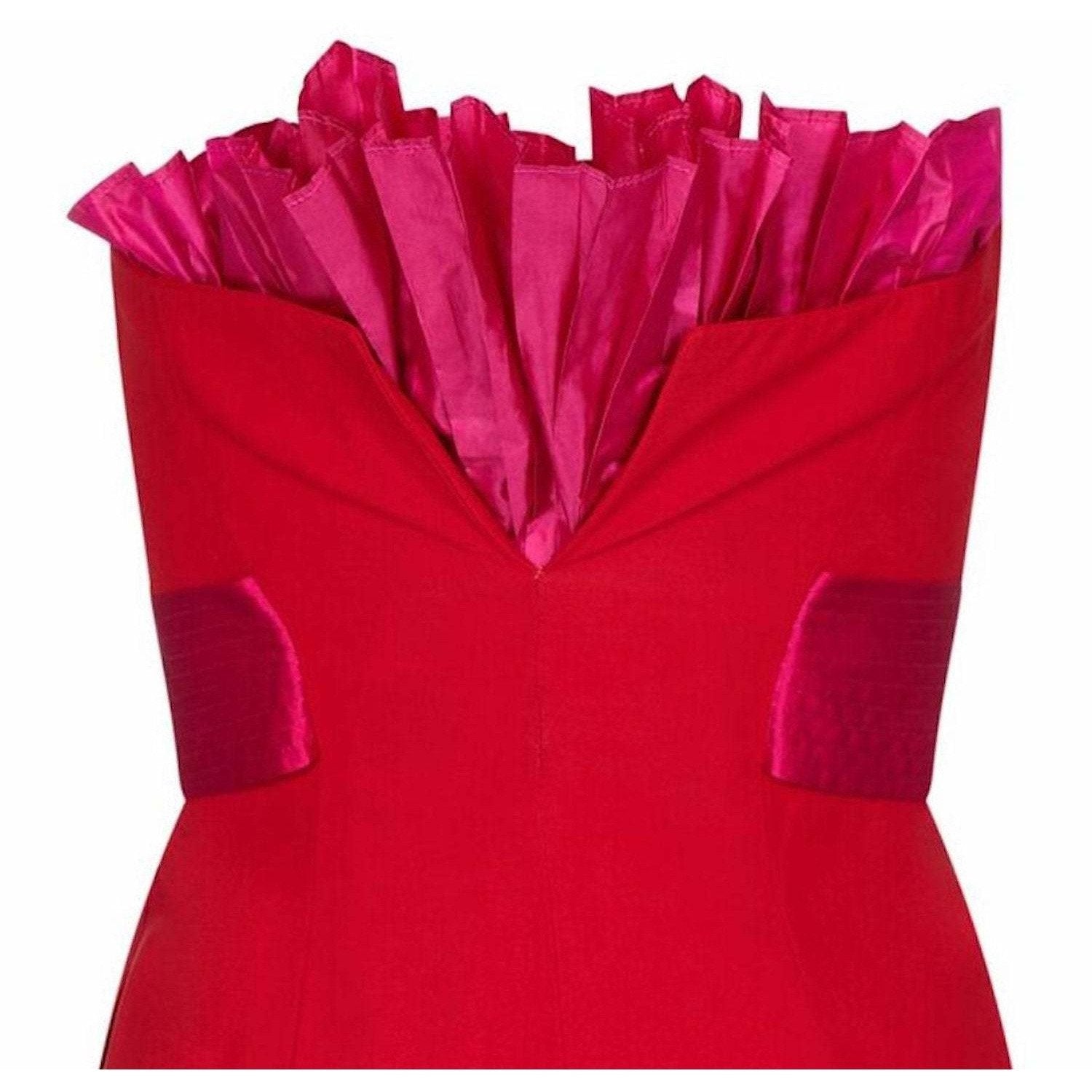 Gianfranco Ferre 1980s red Cocktail Dress With Shocking Pink Fan Detail