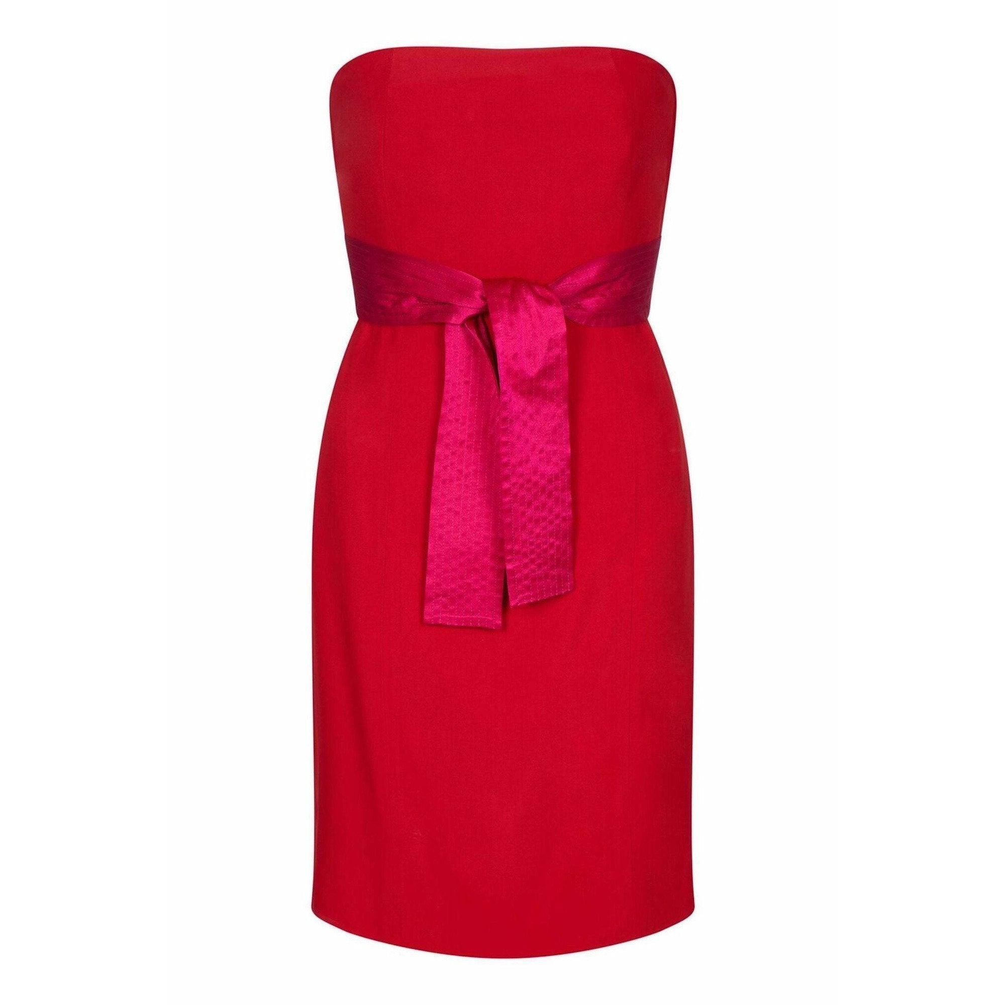 Gianfranco Ferre 1980s red Cocktail Dress With Shocking Pink Fan Detail