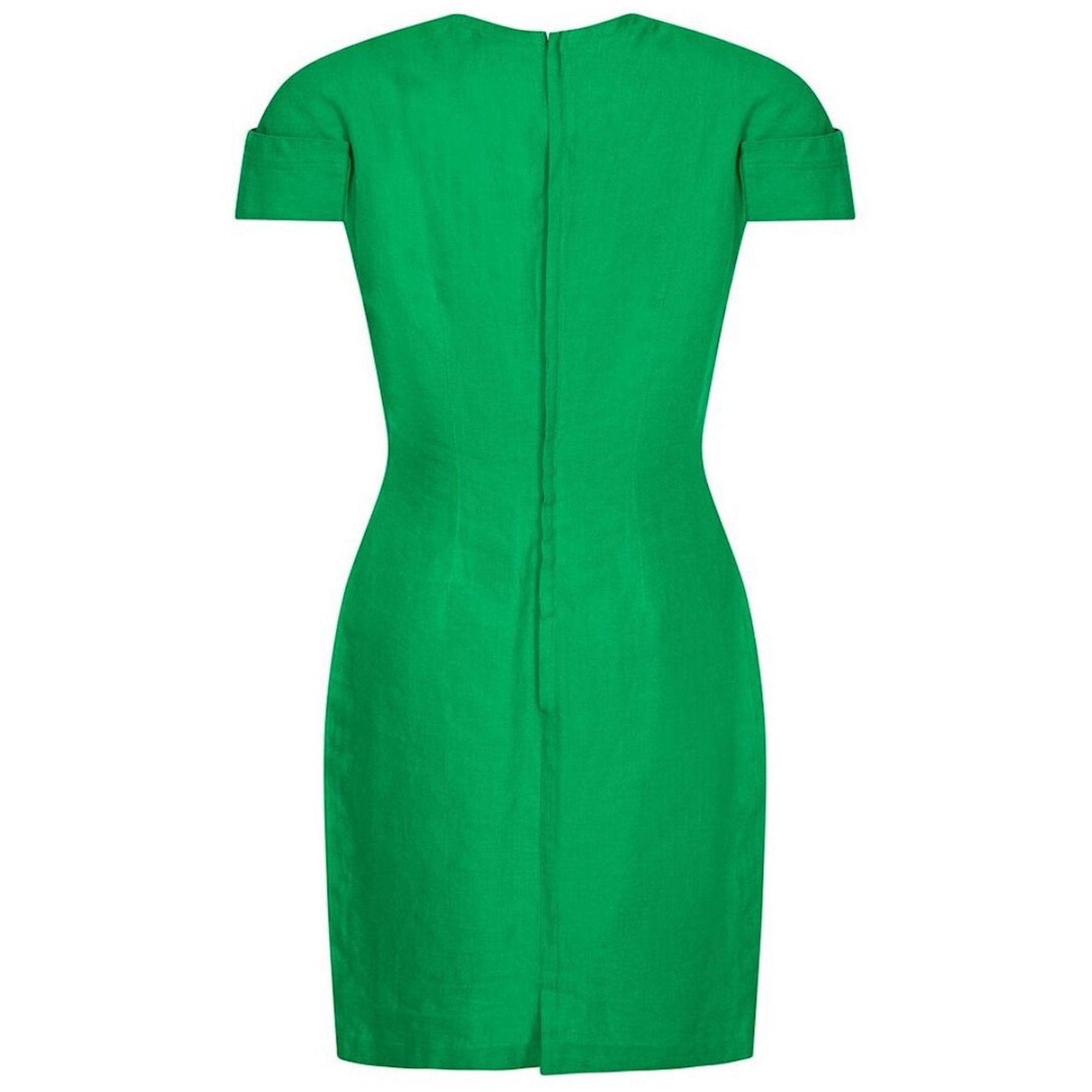 Gianni Versace 1980s Emerald Green Linen Mod Dress