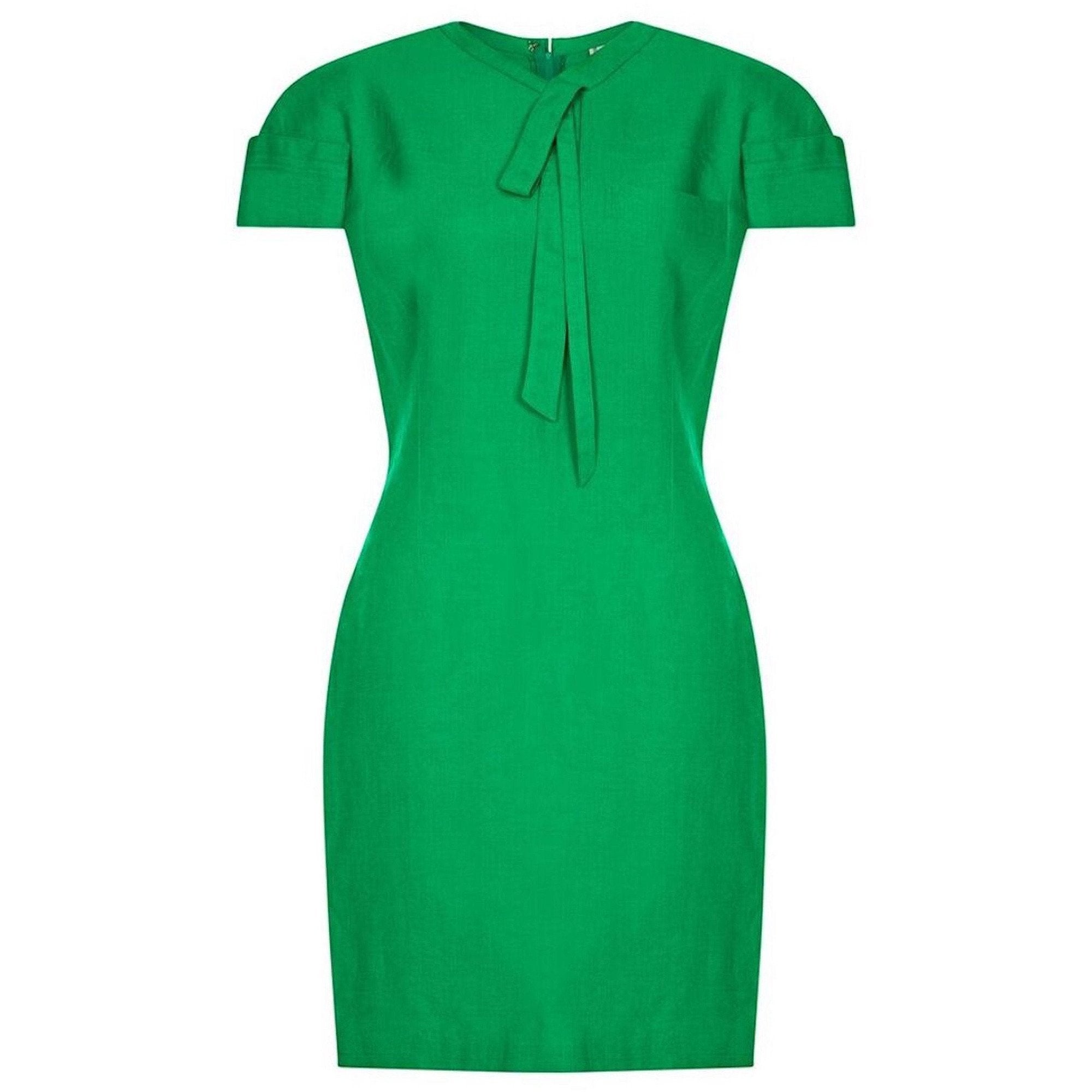 Gianni Versace 1980s Emerald Green Linen Mod Dress